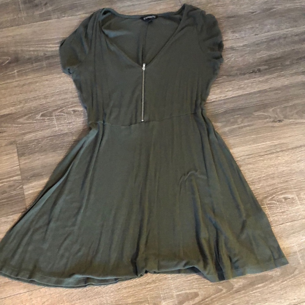 Green express zipper detail dress💚